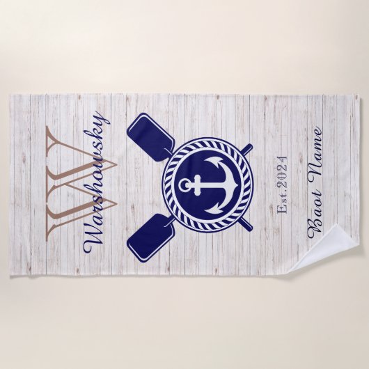 Lake Life Rustic Wood Nautical Anchor Navy Blue Strandlaken (Voorkant)