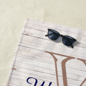 Lake Life Rustic Wood Nautical Anchor Navy Blue Strandlaken (In situ)