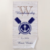 Lake Life Rustic Wood Nautical Anchor Navy Blue Strandlaken (Voorkant)
