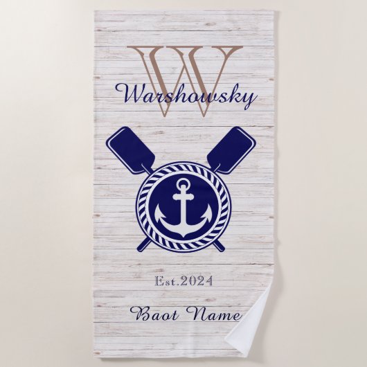 Lake Life Rustic Wood Nautical Anchor Navy Blue Strandlaken (Voorkant)