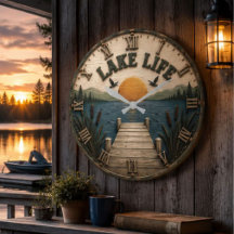 Lake Life Sunset Dock Rustic Lake House
