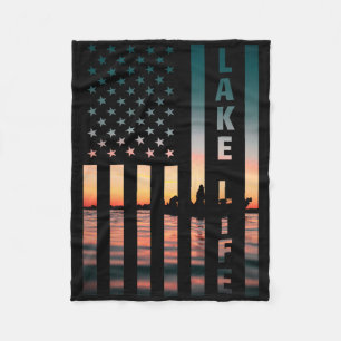 Lake Life Visser Sunset Amerikaanse Vlag Byss Vis Fleece Deken