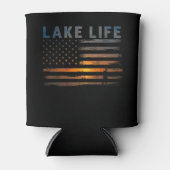 Lake Life Visser Zonsondergang Amerikaanse Vlag Blikjeskoeler (Voorkant)