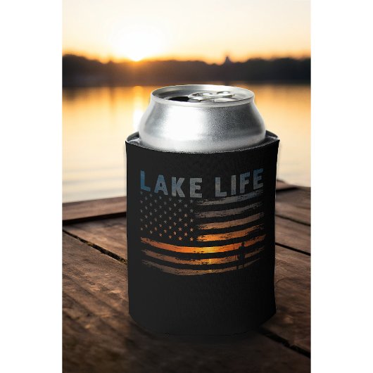 Lake Life Visser Zonsondergang Amerikaanse Vlag Blikjeskoeler