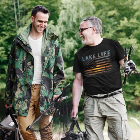 Lake Life Visser Zonsondergang Amerikaanse Vlag T-shirt