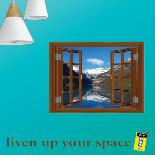 Lake Louise Mountain Faux Fake Window View Poster