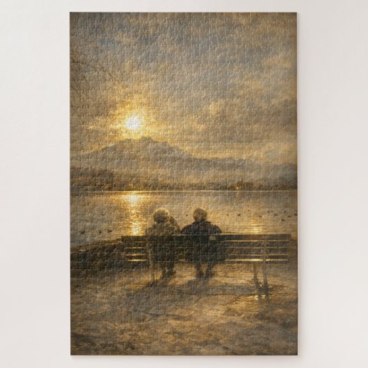 Lake Lucerne Switzerland Couple Sunset Art Puzzle Legpuzzel (Verticaal)