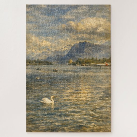 Lake Lucerne Switzerland Swan & Alps Art Puzzle Legpuzzel (Verticaal)