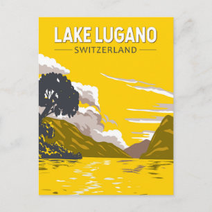 Lake Lugano Zwitserland Reiskunst Vintage Briefkaart