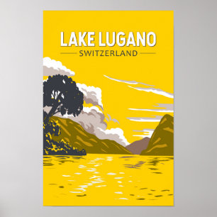 Lake Lugano Zwitserland Reiskunst Vintage Poster