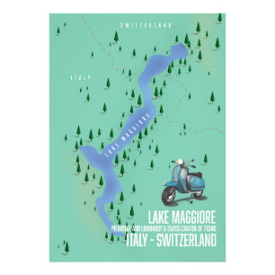 Lake Maggiore Italië - Zwitserland-kaart Foto Afdruk