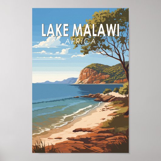 Lake Malawi Afrika Reizen Kunst Vintage Poster (Voorkant)
