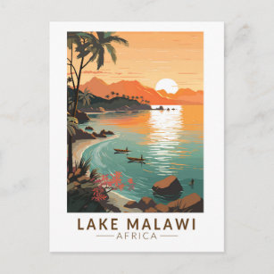 Lake Malawi Afrika Zonsondergang Reizen Kunst Vint Briefkaart