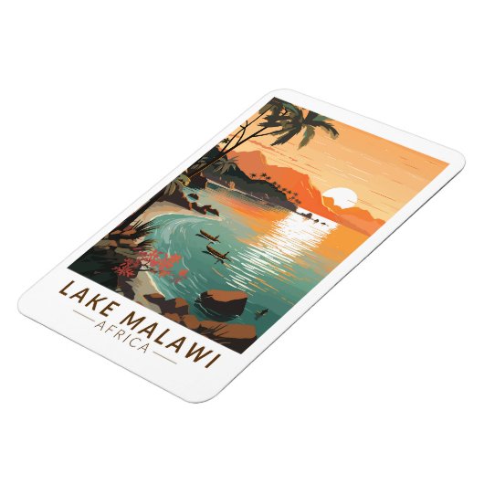 Lake Malawi Afrika Zonsondergang Reizen Kunst Vint Magneet (Linkerzijde)