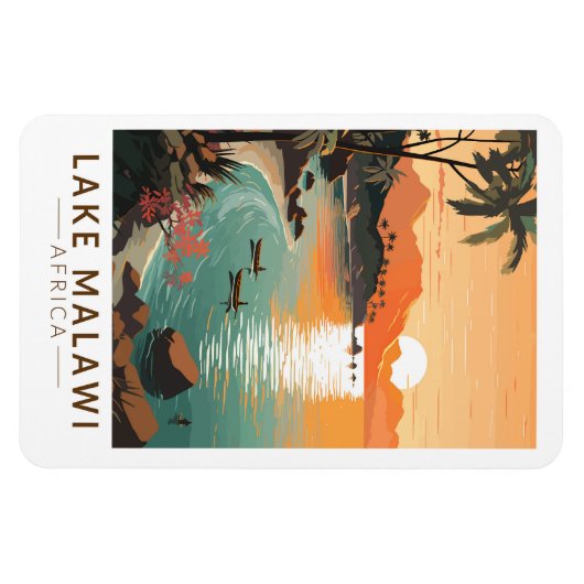 Lake Malawi Afrika Zonsondergang Reizen Kunst Vint Magneet (Horizontaal)