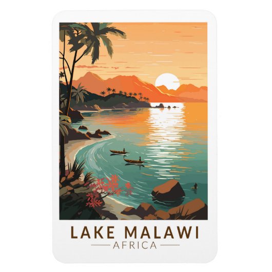 Lake Malawi Afrika Zonsondergang Reizen Kunst Vint Magneet (Verticaal)