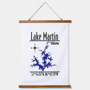 Lake Martin Alabama Blauwe Naautical Kaart Hangend Wandkleed