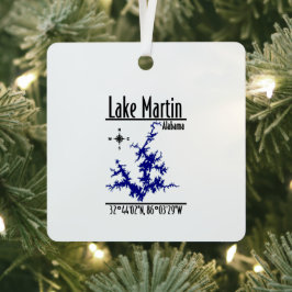 Lake Martin Alabama Blauwe Nautical Kaart Metaal V Metalen Ornament