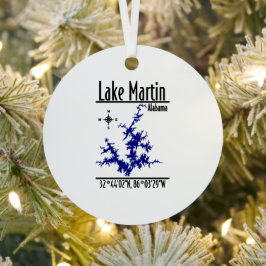 Lake Martin Alabama Blauwe Nauticale Kaart Metaal  Metalen Ornament