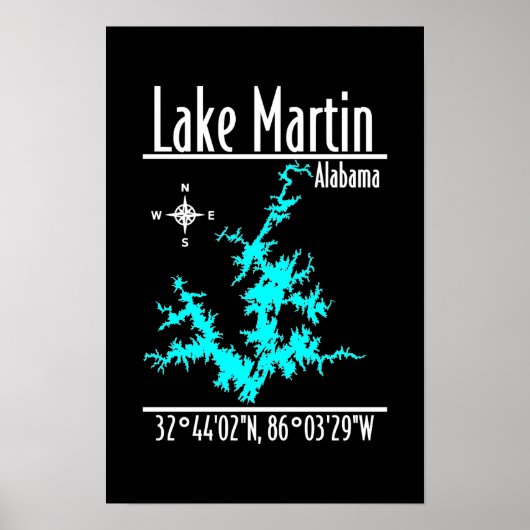 Lake Martin Alabama Kaart Poster (Voorkant)