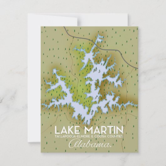 Lake Martin Alabama Reisposterkaart. (Voorkant)