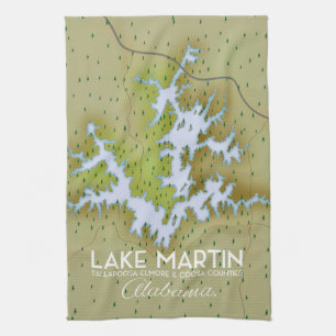 Lake Martin Alabama Reisposterkaart. Theedoek