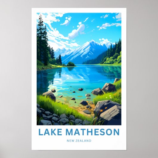 Lake Matheson Nieuw-Zeeland Reisprint Poster (Voorkant)