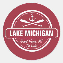 Lake Michigan, aangepaste stad, naam, anker, pedde Ronde Sticker