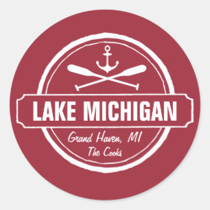 Lake Michigan, aangepaste stad, naam, anker, pedde Ronde Sticker