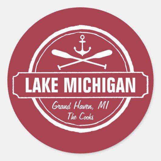 Lake Michigan, aangepaste stad, naam, anker, pedde Ronde Sticker (Voorkant)