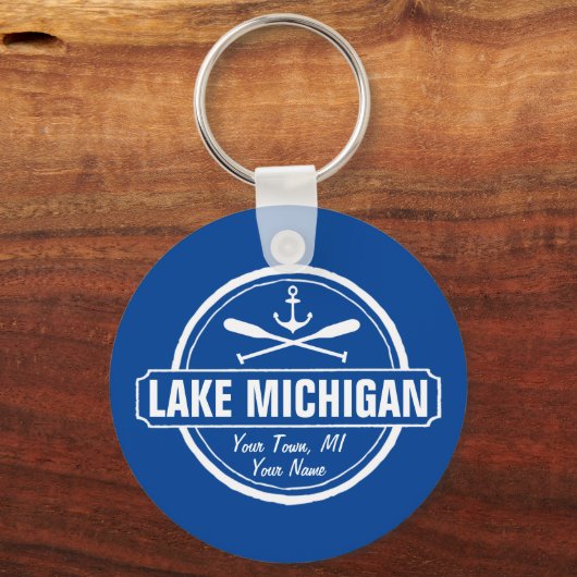 Lake Michigan, aangepaste stad, naam, anker, pedde Sleutelhanger (Achterkant)