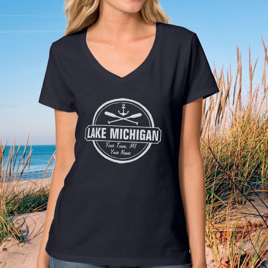 Lake Michigan, aangepaste stad, naam, anker, pedde T-shirt