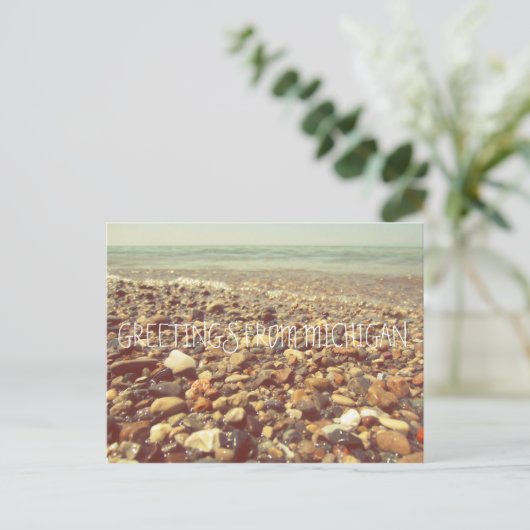 Lake Michigan Beach Rocks Shoreline Zee Briefkaart (Staand voorkant)