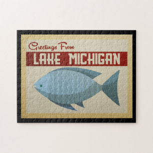 Lake Michigan Blue Fish Vintage Travel Legpuzzel