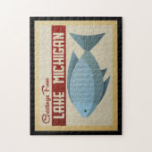 Lake Michigan Blue Fish Vintage Travel Legpuzzel (Verticaal)