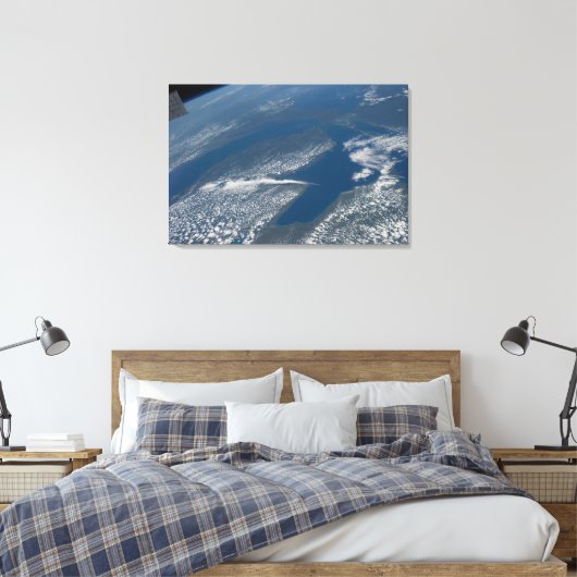 Lake Michigan, Lake Huron en de staat Michigan. Canvas Afdruk (Insitu (Slaapkamer))