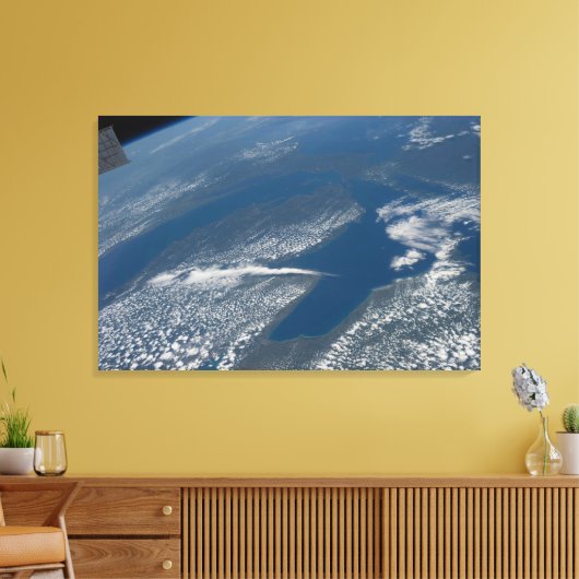 Lake Michigan, Lake Huron en de staat Michigan. Canvas Afdruk (Insitu (Woonkamer))