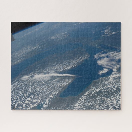 Lake Michigan, Lake Huron en de staat Michigan. Legpuzzel (Horizontaal)