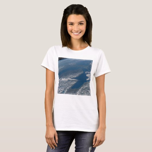 Lake Michigan, Lake Huron en de staat Michigan. T-shirt (Voorkant volledig)