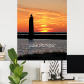 Lake Michigan Lighthouse Poster (Thuiskantoor)