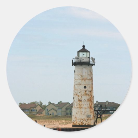 Lake Michigan Lighthouse Ronde Sticker (Voorkant)