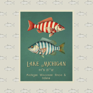 Lake Michigan nautische vis Briefkaart