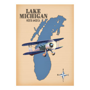 Lake Michigan North America-kaart Foto Afdruk