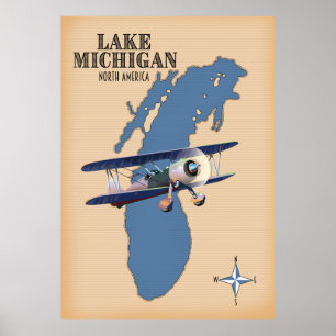Lake Michigan North America-kaart Poster