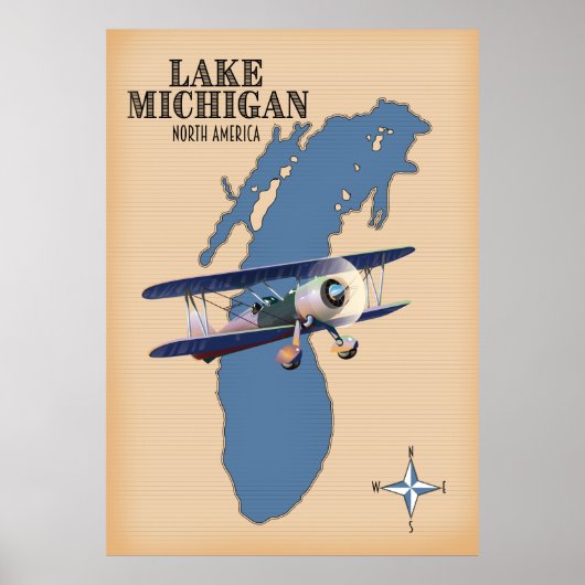 Lake Michigan North America-kaart Poster (Voorkant)