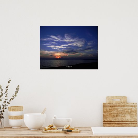 Lake Michigan Poster Blauw en Sinaasappel zonsonde (Keuken)