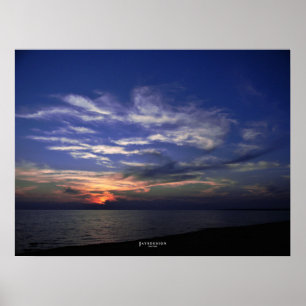 Lake Michigan Poster Blauw en Sinaasappel zonsonde