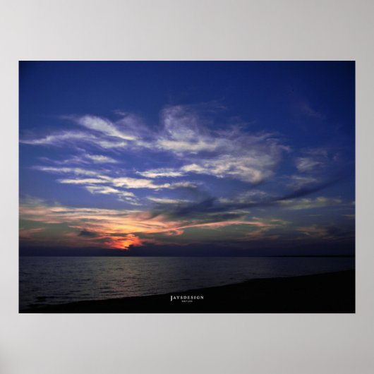 Lake Michigan Poster Blauw en Sinaasappel zonsonde (Voorkant)