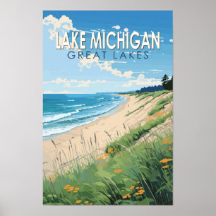 Lake Michigan Reis Kunst Vintage Poster