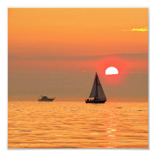 Lake Michigan Sunset en Boats Foto Afdruk (Voorkant)